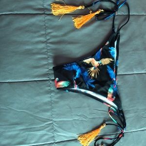 Bird print tassel tie swim bottoms